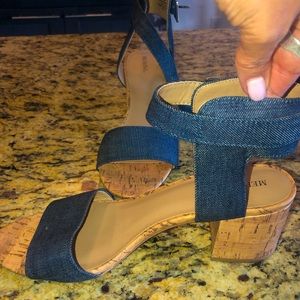 Merona Denim textured material with cork heels size 10 womens